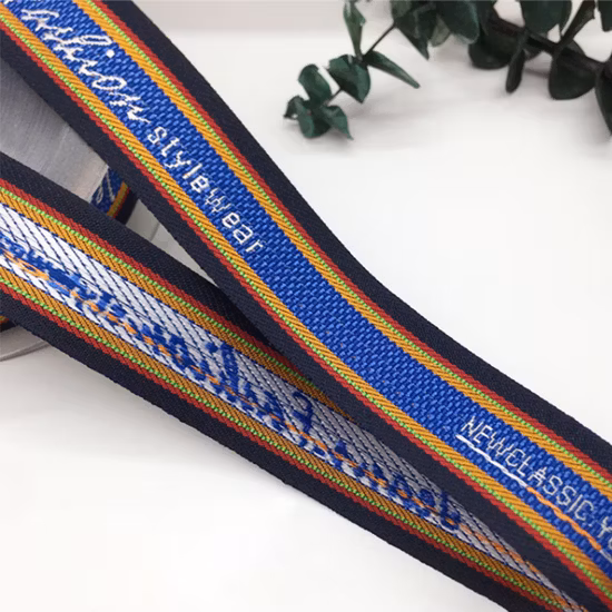 Tecido de náilon jacquard multicolorido com logotipo personalizado de 35 mm